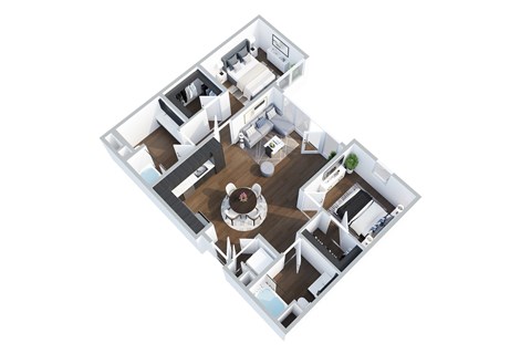 Floor plan for 2 beds, 2 baths, 1275 sqft